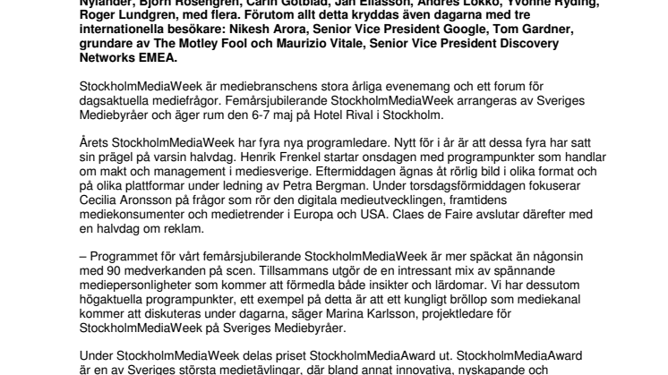 Välkända namn och högaktuella ämnen till årets StockholmMediaWeek 6-7 maj
