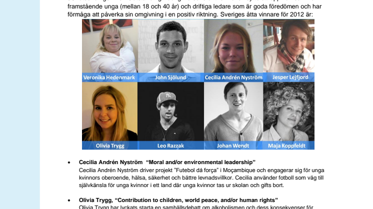 Pressinbjudan: Unga ledare prisas för samhällsengagemang, TOYP  – Ten Outstanding Young Persons of the World award 