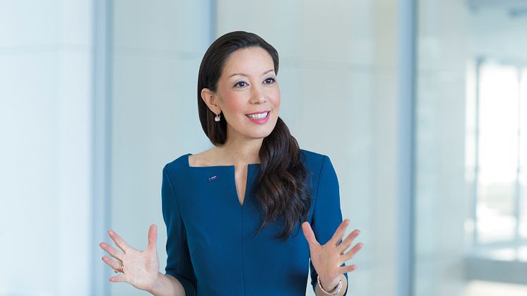 Saori Dubourg, Vorständin der BASF, spricht am Management Dialog über ganzheitliche und zukunftsorientierte Unternehmenssteuerung. Foto: BASF SE