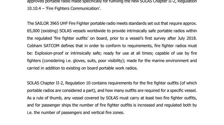 Cobham SATCOM: Cobham Unveils SAILOR Portable UHF for Fire Fighting Duties