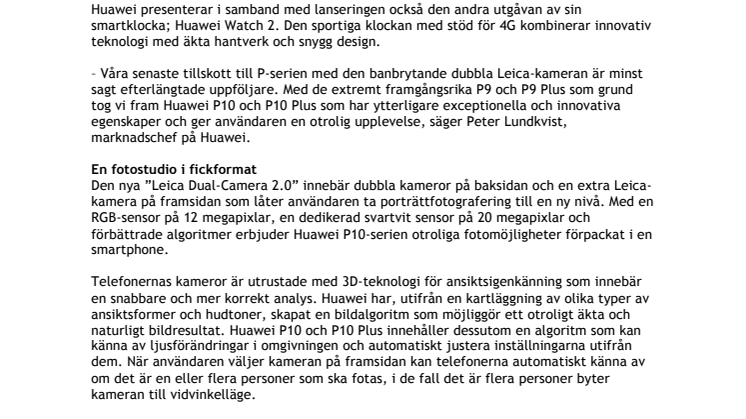 Lansering av nya Huawei P10 och P10 Plus