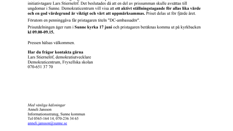 Värdegrundspris vill uppmuntra tolerans