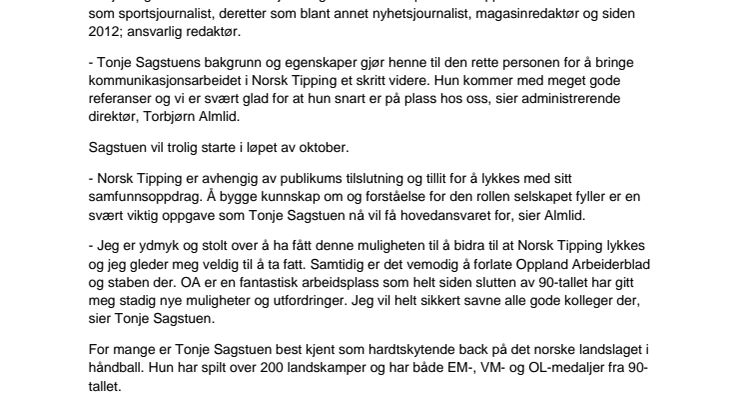 Tonje Sagstuen tilsatt som kommunikasjonsdirektør
