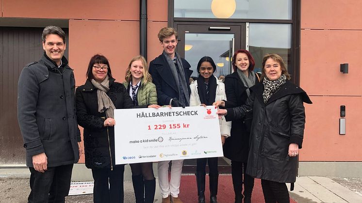 Representanter från Make a Kid Smile och Kvinnojouren Sigtuna tar emot den sociala hållbarhetspremien