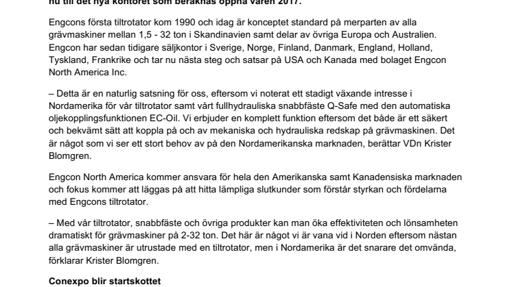 Engcon tiltrotator effektiviserar grävandet i USA och Kanada