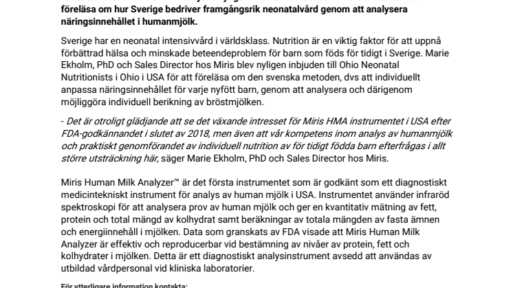 Miris skapar internationell uppmärksamhet kring individualiserad nutrition till prematura barn