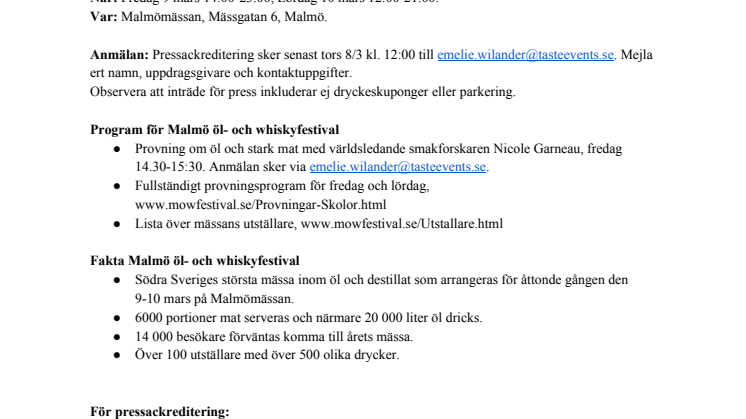 Pressinbjudan: Malmö öl- och whiskyfestival 9-10 mars