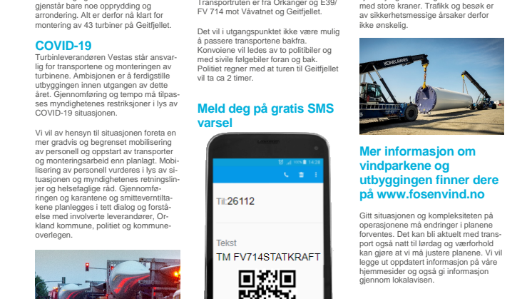 Nyhetsbrev transporter 2020 Geitfjellet vindpark