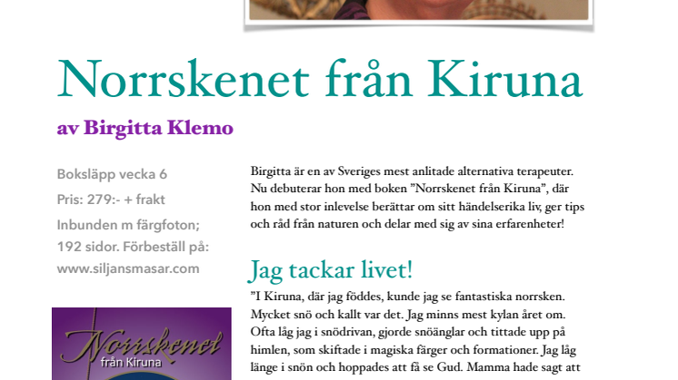 Boksläpp idag: "Norrskenet från Kiruna" av Birgitta Klemo