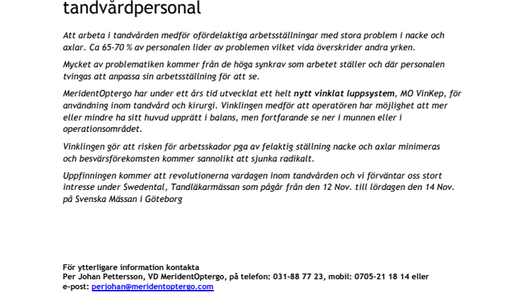 MO VinKep  Svensk uppfinning räddar nacke och axlar på tandvårdspersonal