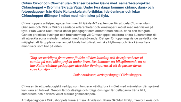 Gävle Kulturskola möter Cirkus Cirkör och Clowner utan Gränser