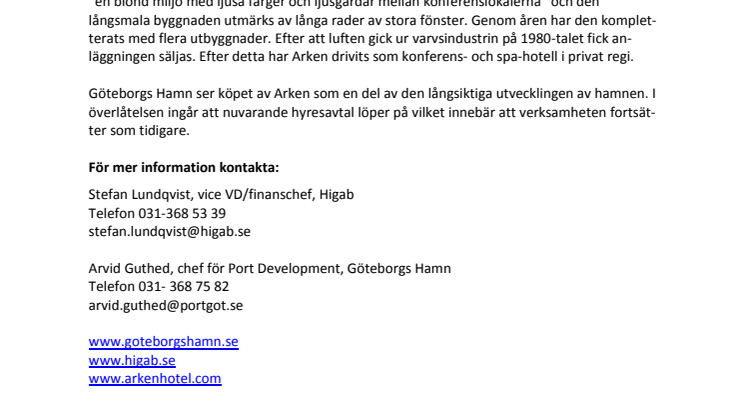 Higab säljer Arken till Göteborgs Hamn