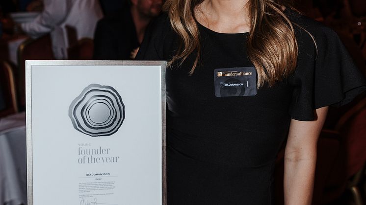 The founder of Hyred, Ida Johansson, was awarded the Silver prize for Young Founder of the Year, in recognition of her revolutionizing recruitment with AI, at the Founders Awards Gala on September 20, 2023.