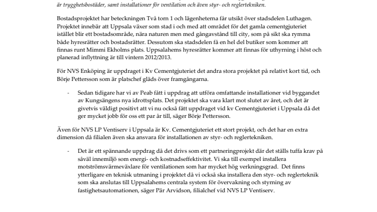 Stora uppdrag för NVS när nytt kvarter får nya bostäder i Uppsala