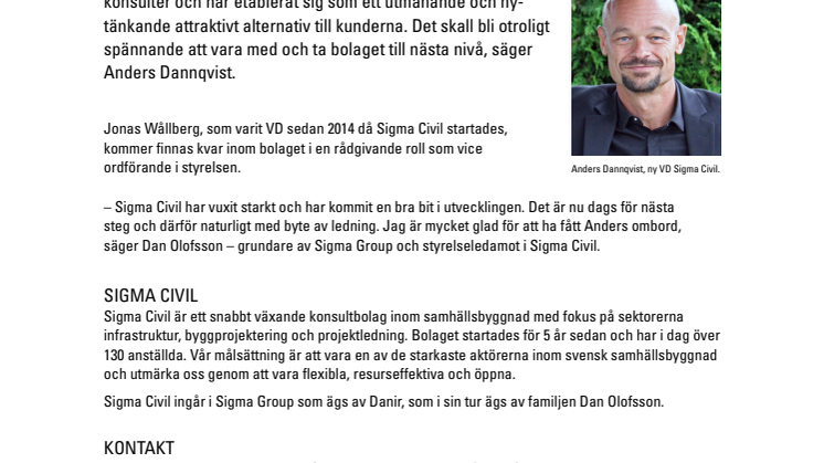 Ny VD på Sigma Civil