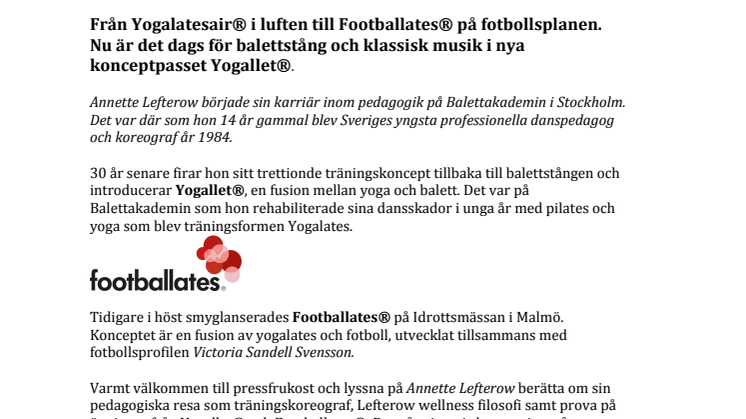Pressevent och lansering av Yogallet®, en fusion av yoga och balett.
