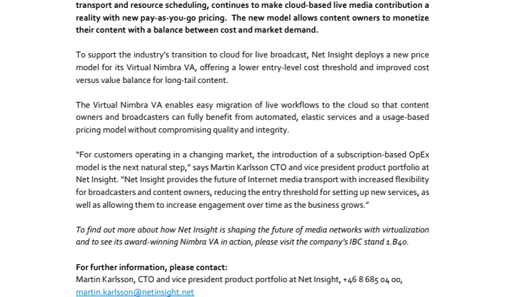 Net Insight makes Live contribution to cloud a reality 