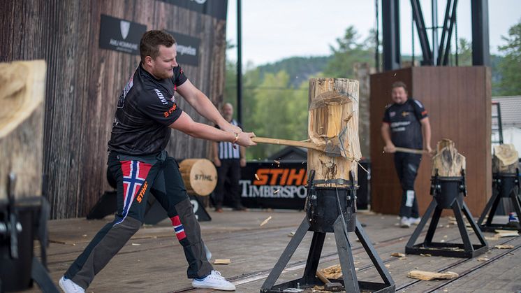 Regjerende Norgesmester Vebjørn Sønsteby under det Nordiske Mesterskapet i 2019. Foto: STIHL TIMBERSPORTS®.