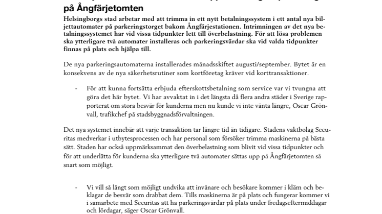 Fler biljettautomater ska snabba upp betalning av parkering på Ångfärjetomten 