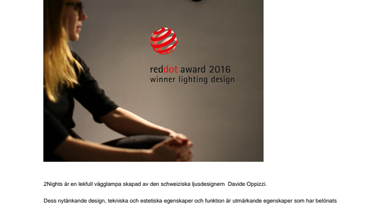 Sänglampa vinner reddot award 2016