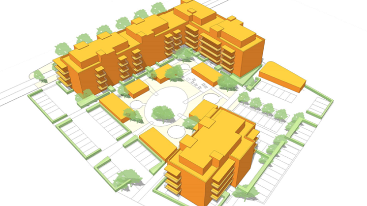 En skiss på hur byggnaderna kan komma att se ut. Bild: Jais arkitekter/ Midroc
