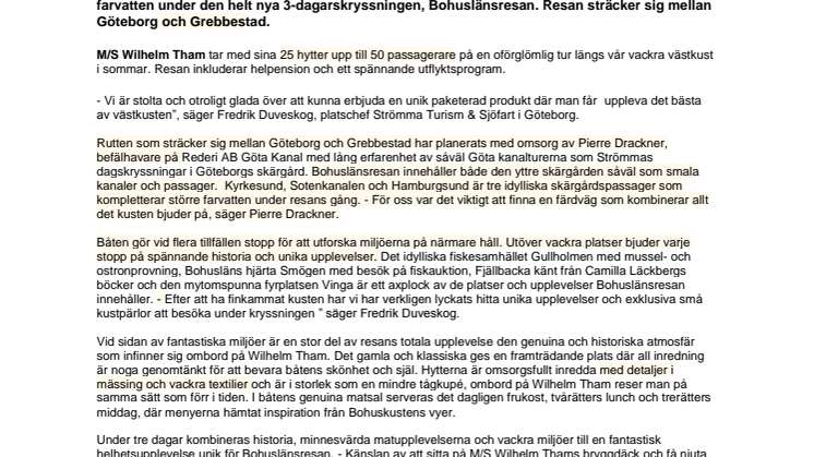 Rederi AB Göta Kanal lanserar ny exklusiv kryssning längs Bohusläns kust