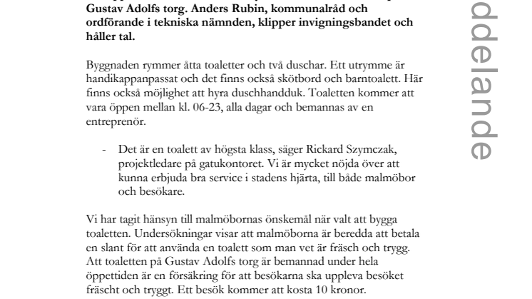 Kom och var med när vi öppnar Malmös första bemannade toalett!