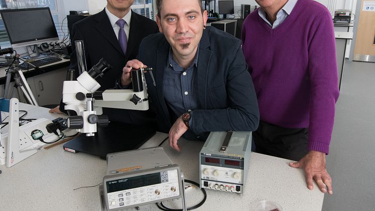 From l-r:  Professor Richard Fu and Dr Pep Canyelles Pericas of Northumbria University and Epigem Managing Director Dr Tim Ryan