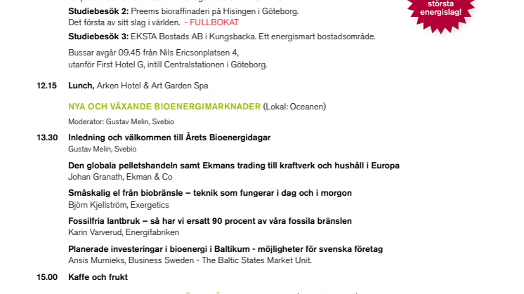Program för Årets Bioenergidagar 2013