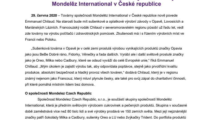 ​Emmanuel Chilaud vede sušenkové výrobní závody Mondelēz International v České republice