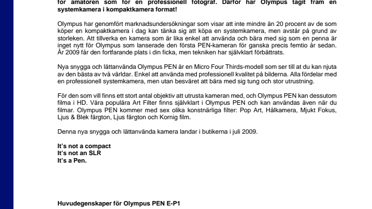Olympus PEN E-P1 - Olympus skapar ett helt nytt kamerasegment