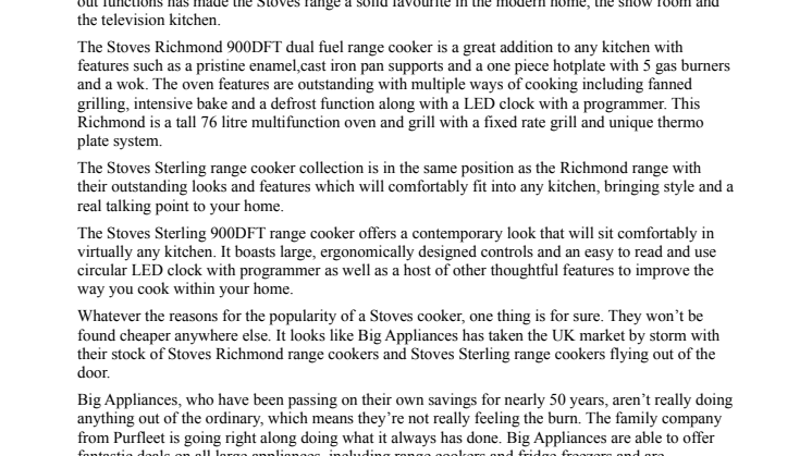 Big Appliances has best prices for Stoves range cookers