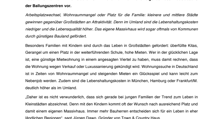 Bauen und Wohnen in Kleinstädten ist im Trend!