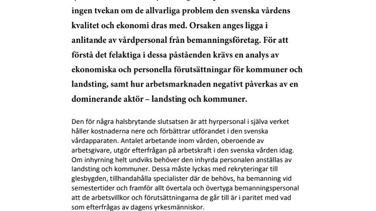 Vårdbemanning leder till välfärdsöverskott
