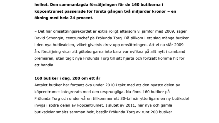 Bästa året någonsin: Frölunda Torg passerade två miljarder