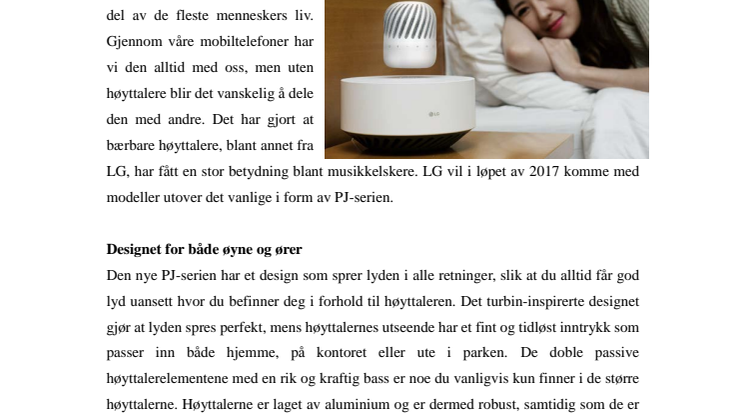 LG lanserer svevende Bluetooth-høyttalere  som en del av den nye PJ-serien