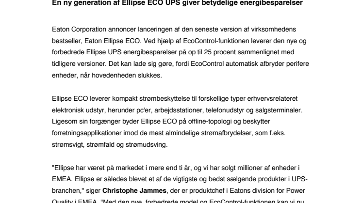 En ny generation af Ellipse ECO UPS giver betydelige energibesparelser