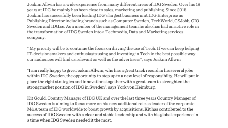 Management Change within IDG Sweden