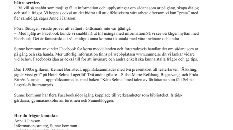 Drygt 1000 Sunnegillare på Facebook på en månad