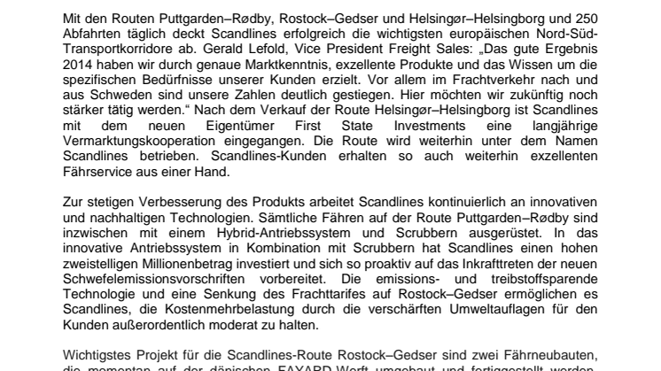 Erfolgreiches Jahr für den Frachtverkehr von Scandlines
