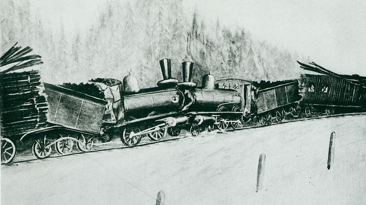 Tågsammanstöttningen vid Huddinge, 1908, tecknad bild