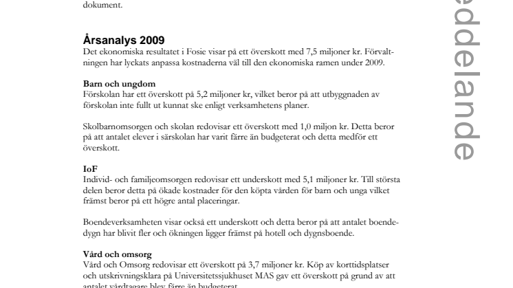 Pressinformation från Fosie stadsdelsförvaltning