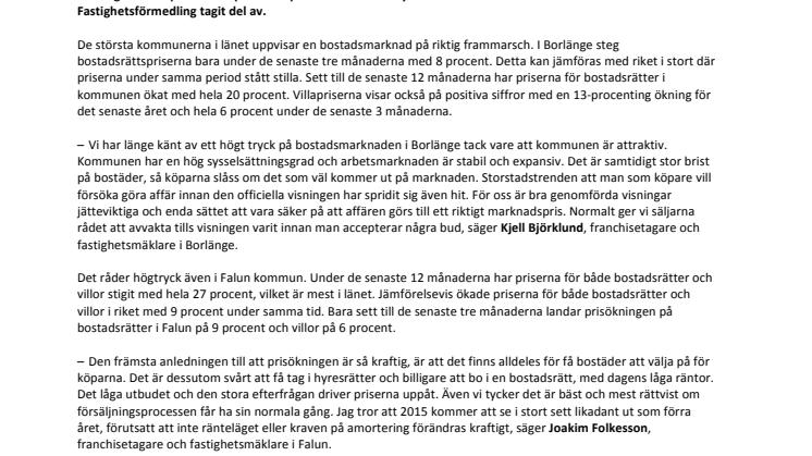 Rejält uppåt på bostadsmarknaden i Dalarna 