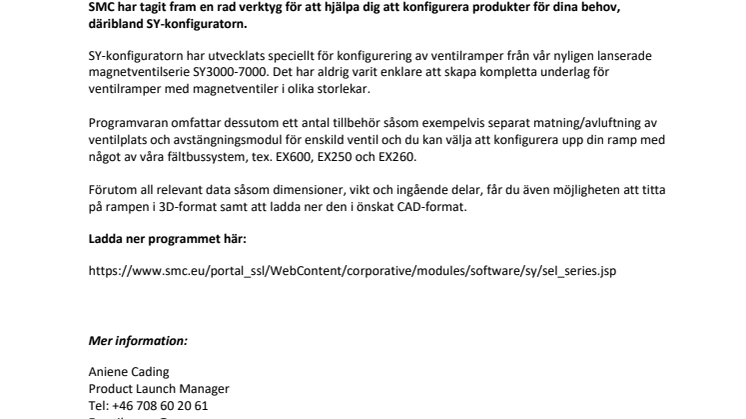 SY-konfiguratorn – SMC's nya programvara speciellt utvecklad  för ventilramper 