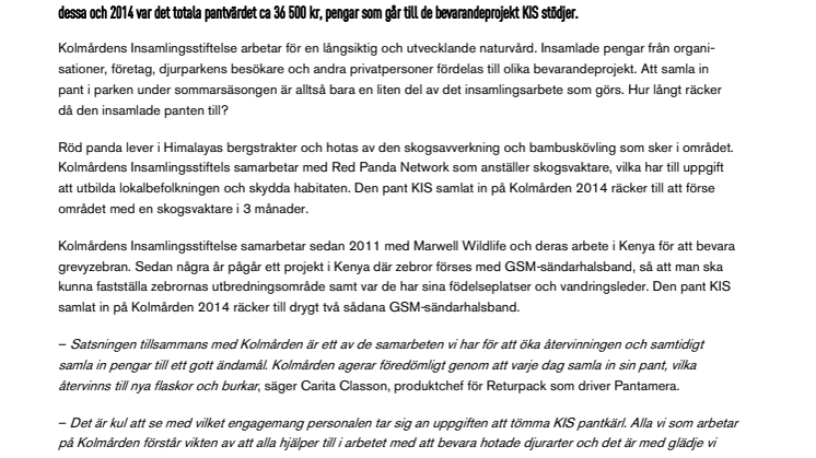 Pant på Kolmården går till bevarandeprojekt för hotade djur