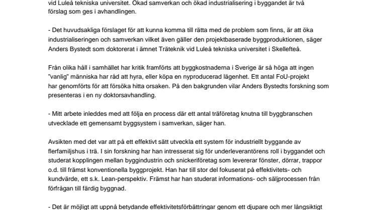 Effektivare byggbransch ger billigare bostäder