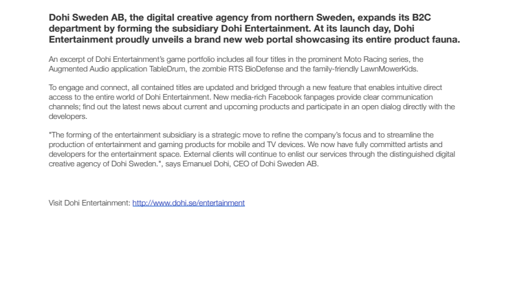 Dohi Sweden unveils a world of entertainment