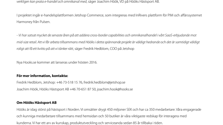 Hööks väljer Jetshop Commerce för internationell omnikanalsatsning