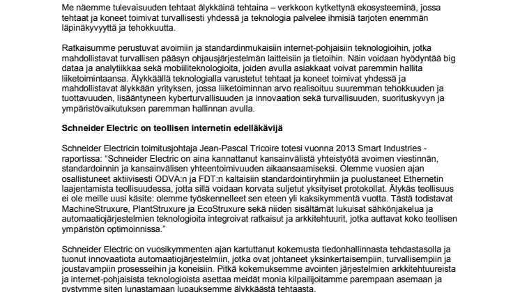 Schneider Electric näkee teollisen internetin kehitysaskeleena, ei vallankumouksena