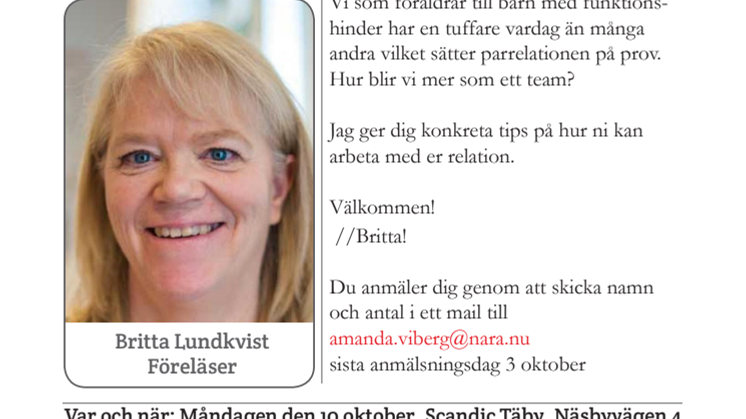 Unik gratis föreläsning - Styrkan att vara två -  Hur får du parrelationen att fungera när  ditt barn inte är som alla andra? 